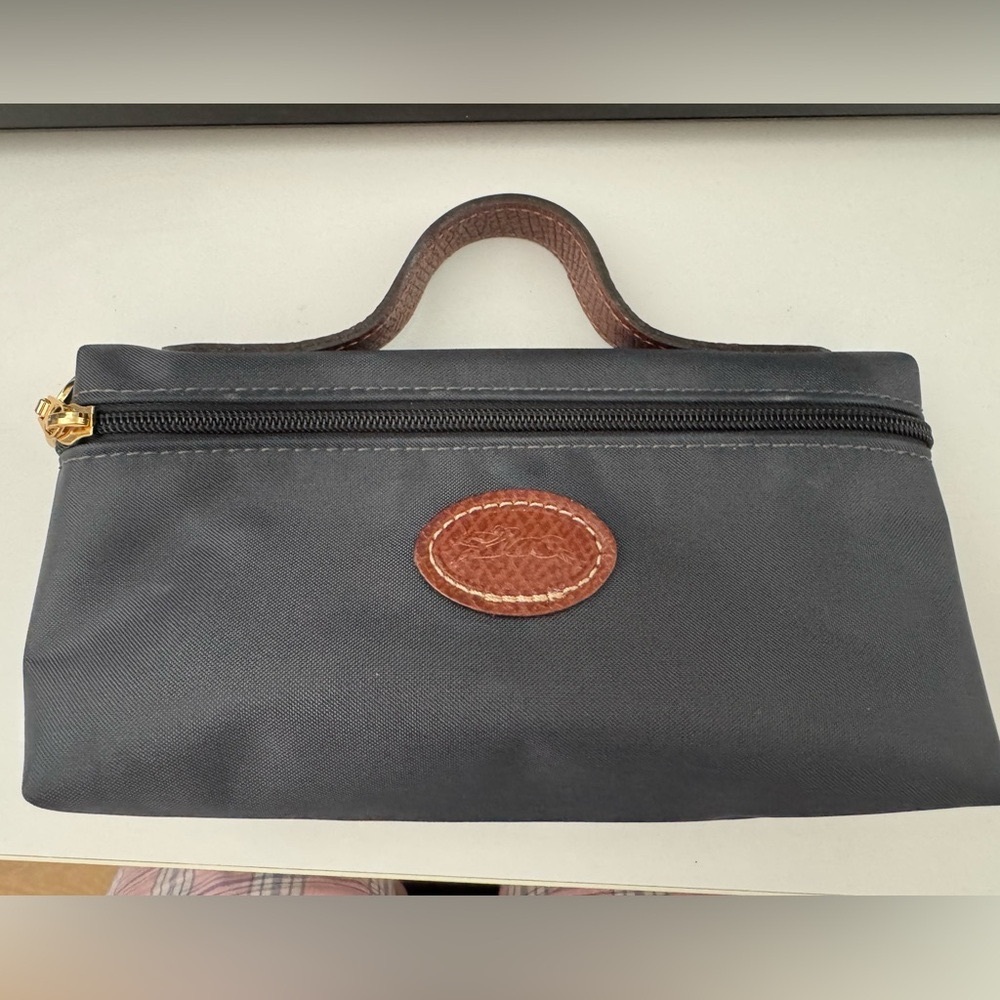 Longchamp cosmetic Bag with Brown Leather Trim